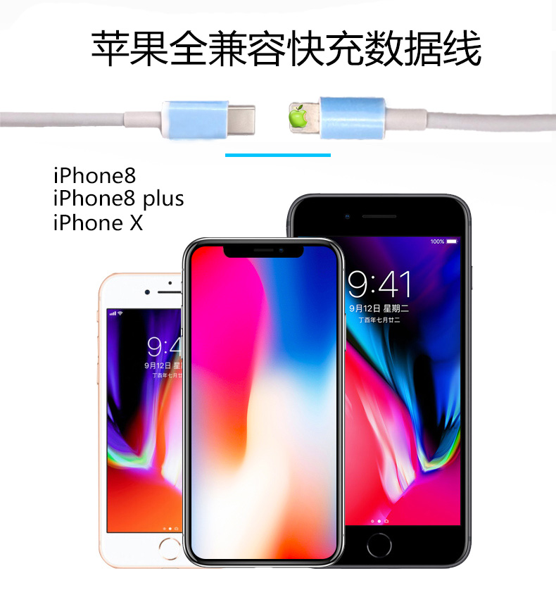 宏浩達(dá)iphone8/8plus/x蘋果快充數(shù)據(jù)線USB-C轉(zhuǎn)lightning