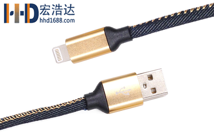 宏浩達(dá)廠家直銷蘋果8手機(jī)數(shù)據(jù)線lightning牛仔布充電數(shù)據(jù)線廠家定制
